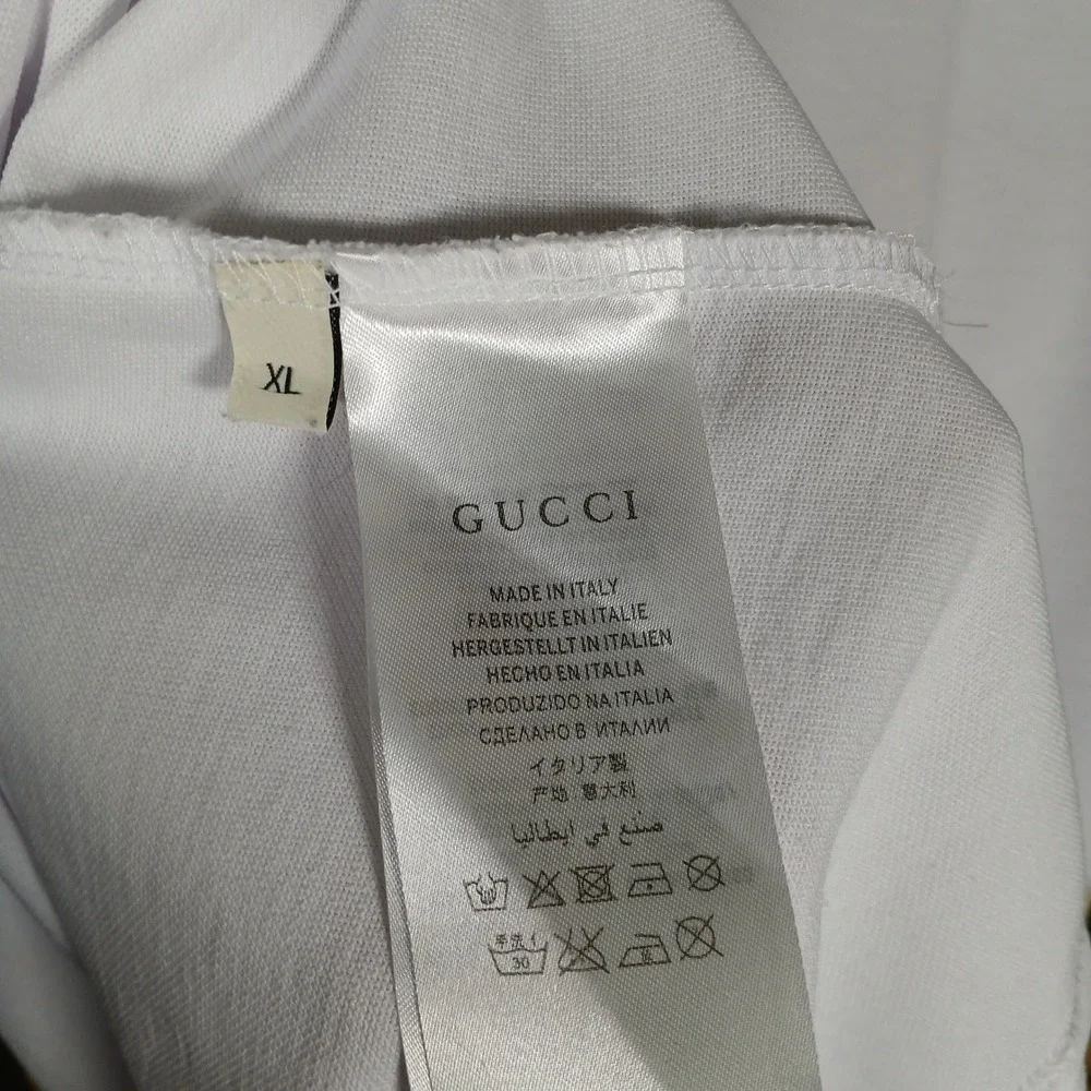 Gucci Polo Shirt Mens XL White NY‎ Yankees Web Stripe Logo Applique 543694